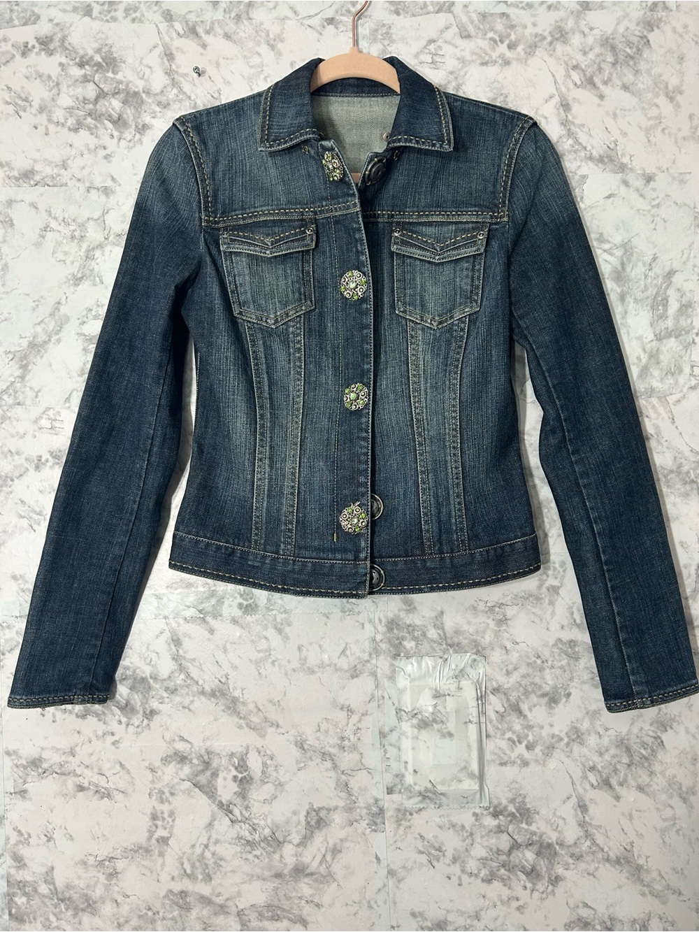 Elie Tahari Dark Blue Denim Jacket with Embellished Buttons
59